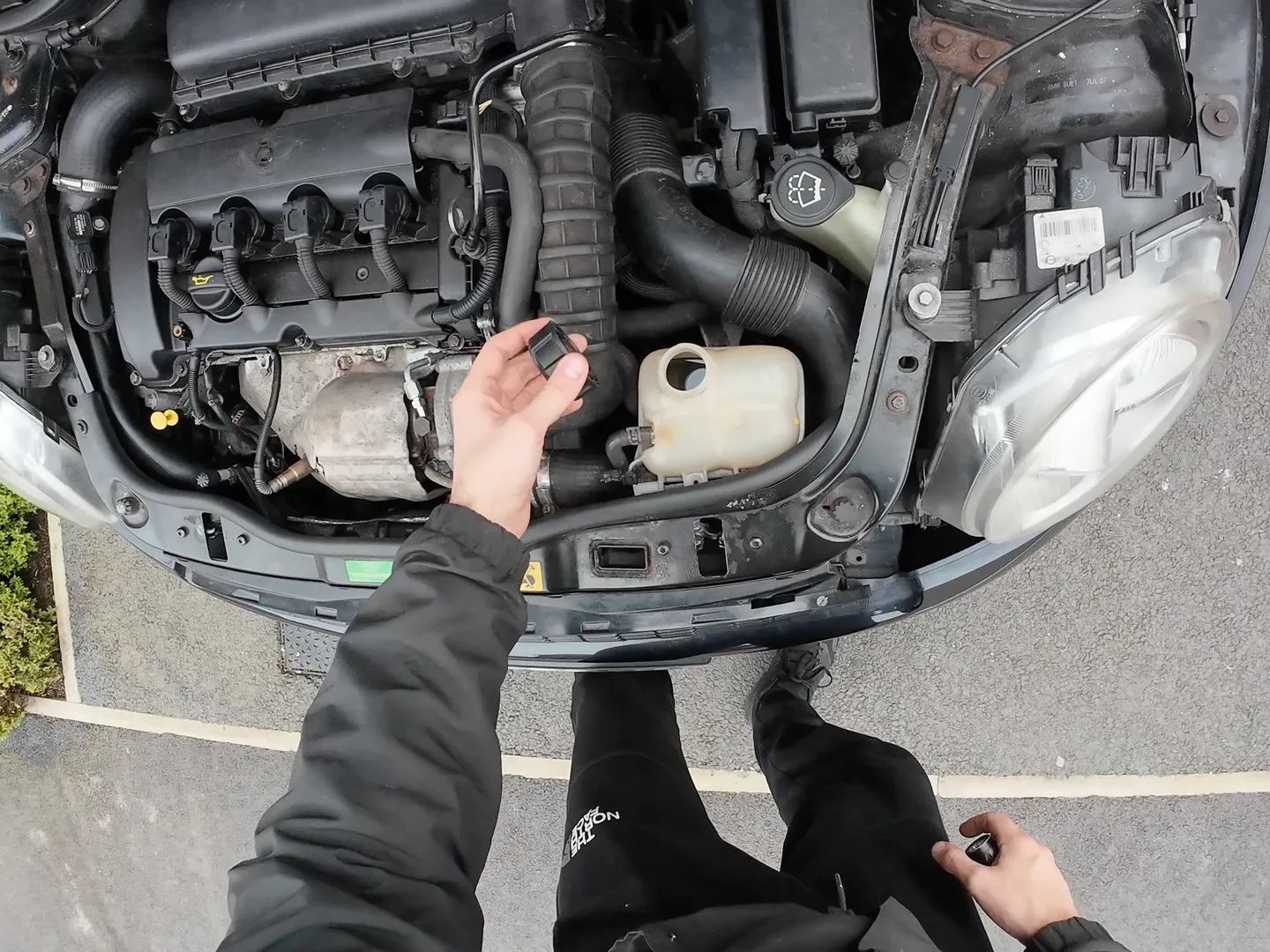 Removed coolant reservoir cap