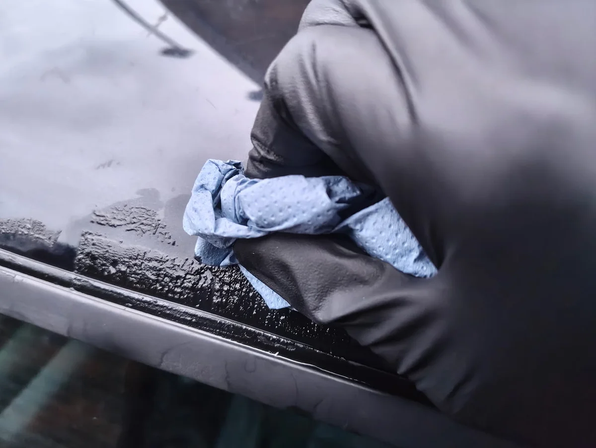 Wiping adhesive with paper towel