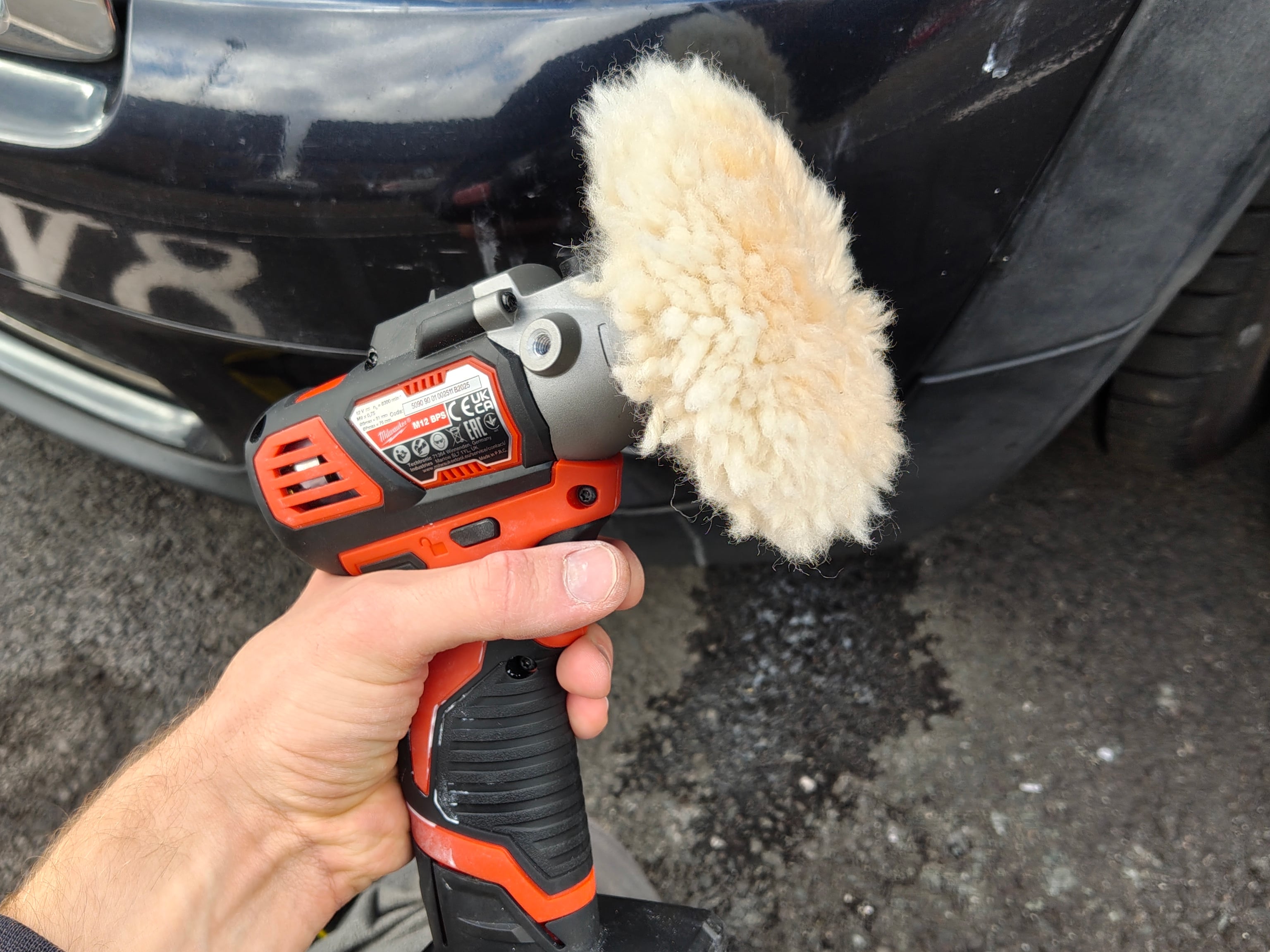 Step 2: Polisher with wool pad attached